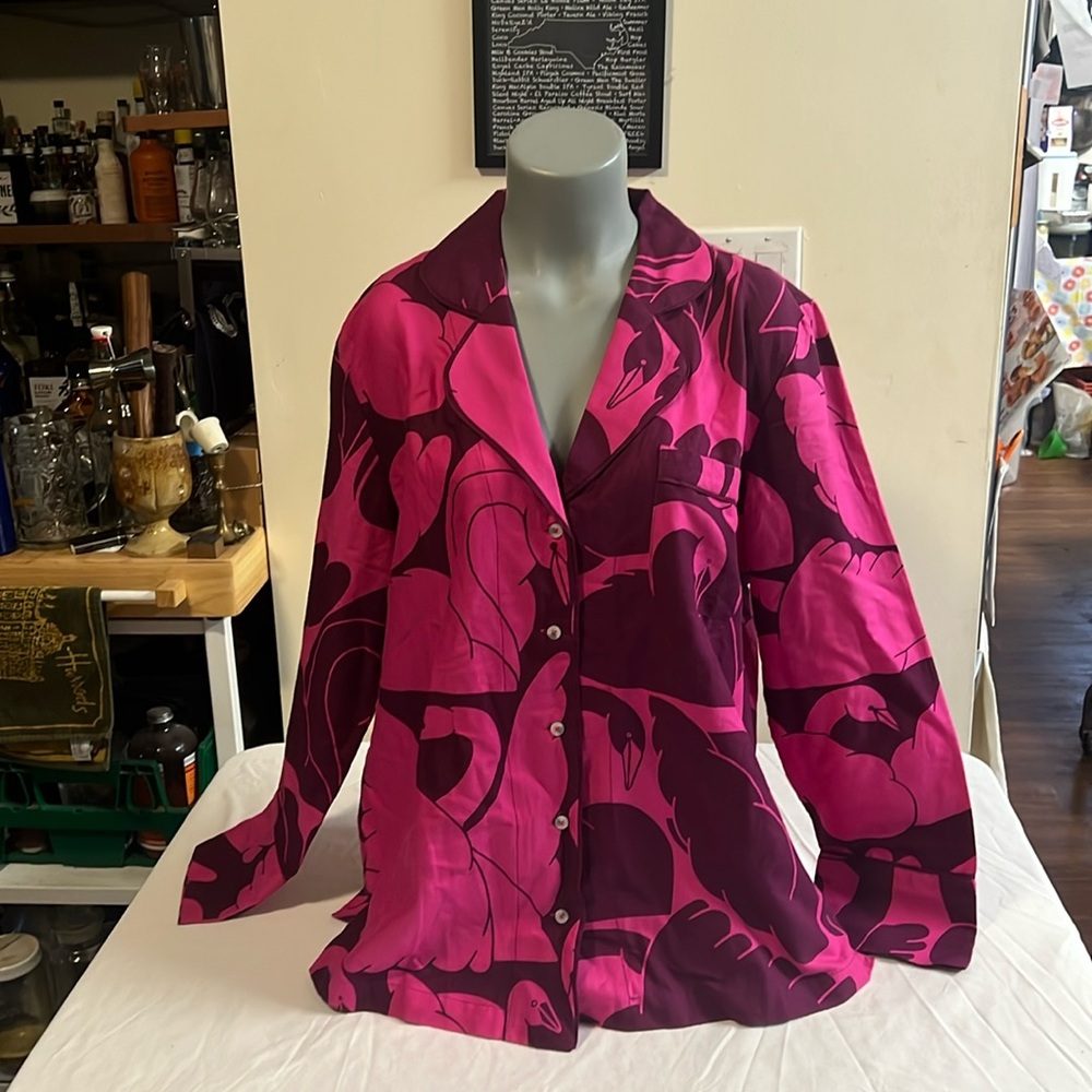 Cecilia Pettersson for Anthropologie Flannel Buttondown Swan Pyjama Top Size L